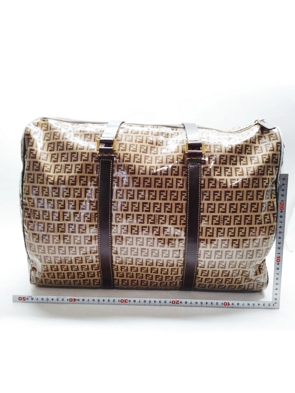 Fendi Beige Brown FF Logo Coated Canvas Duffel Bag - Picture 2 of 10